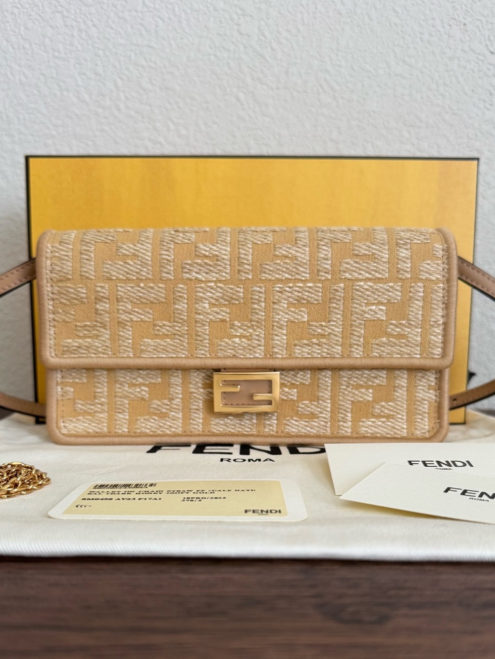❌SOLD❌NEW FENDI Raffia Jaquard Baguette Wallet on Chain Two Way Bag - Picture 8 of 8